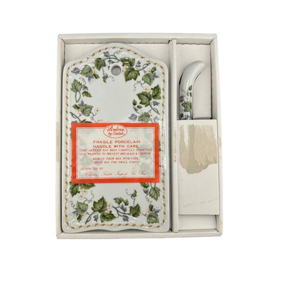 Vintage Andrea by Sadek Floral Ivy Porcelain Cheese Board & Knife Set NIB - Picture 2 of 3